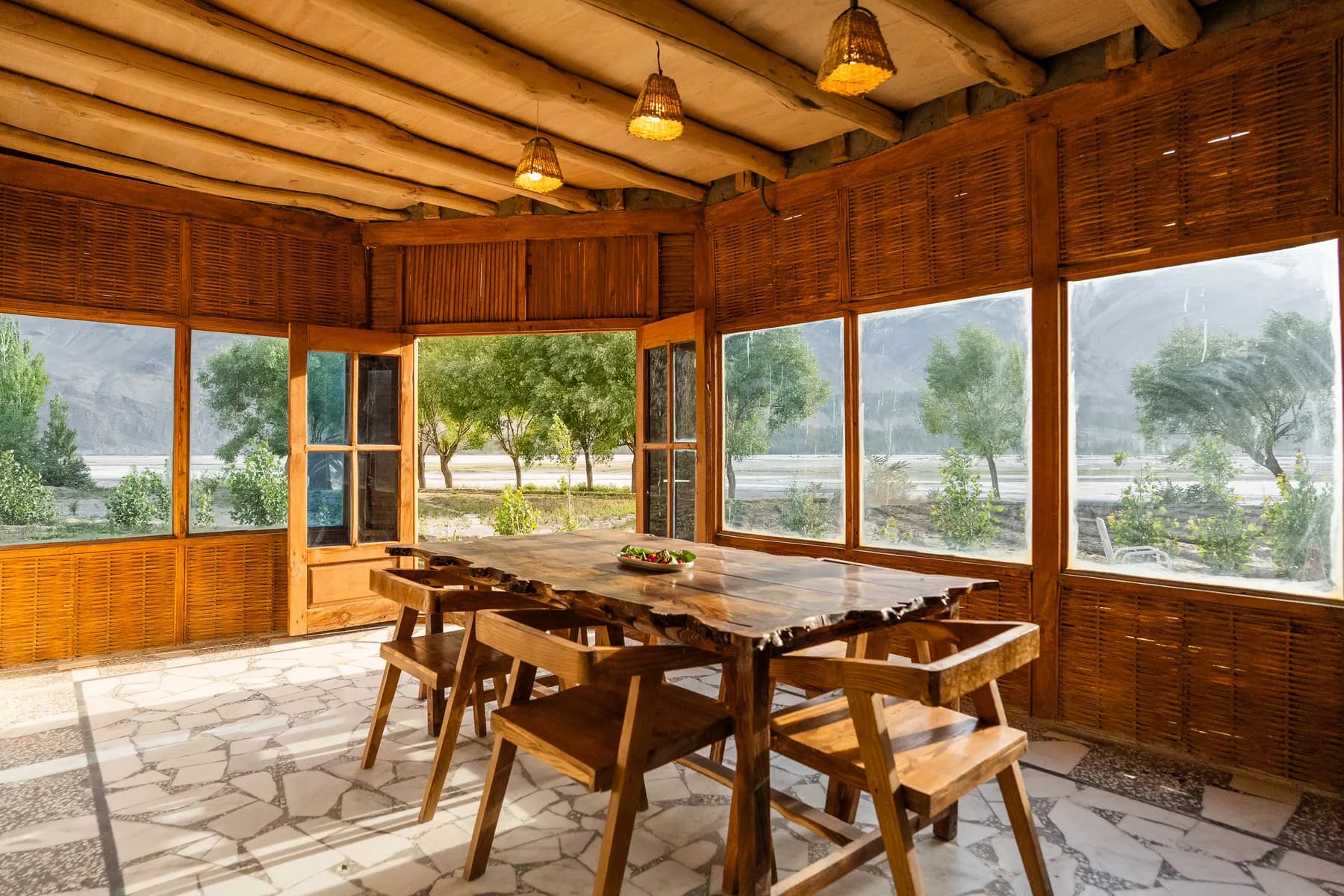 The dining table looking out to the Shigar riverbed