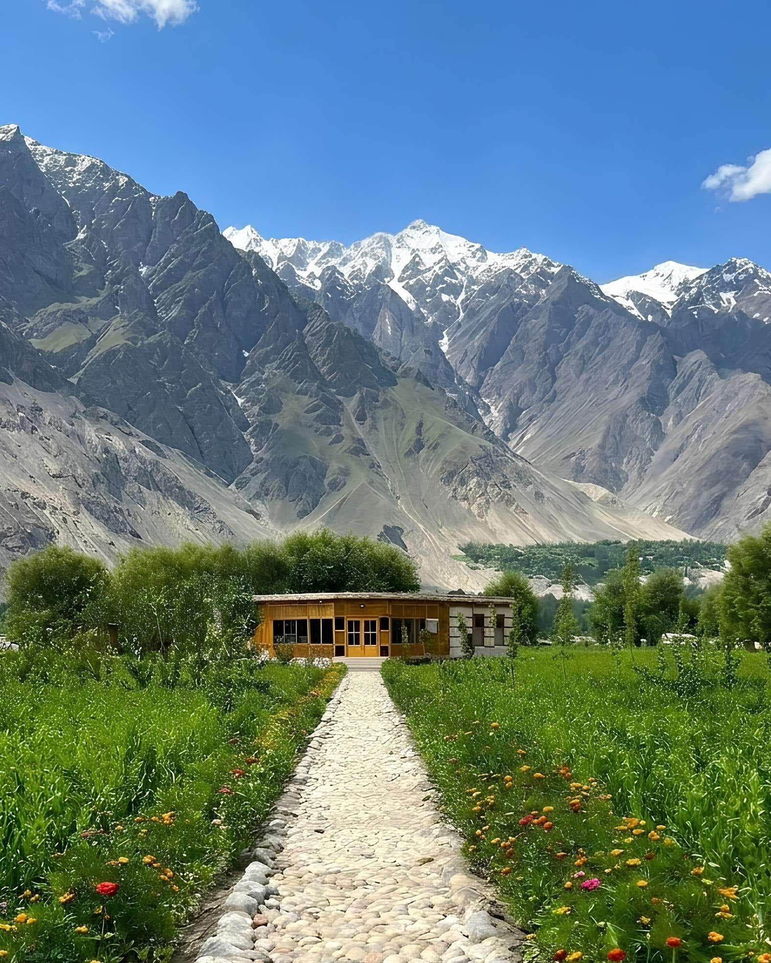Stone path to Serenge Retreat beneath the Karakoram